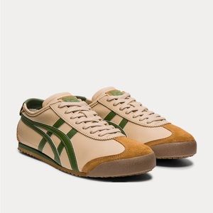 Onitsuka beige and green leather sneakers